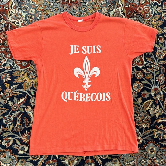 Vintage 70s 80s Québécois Coral T-Shirt Paper Thin Red 🇨🇦 French Francophone - Picture 1 of 3